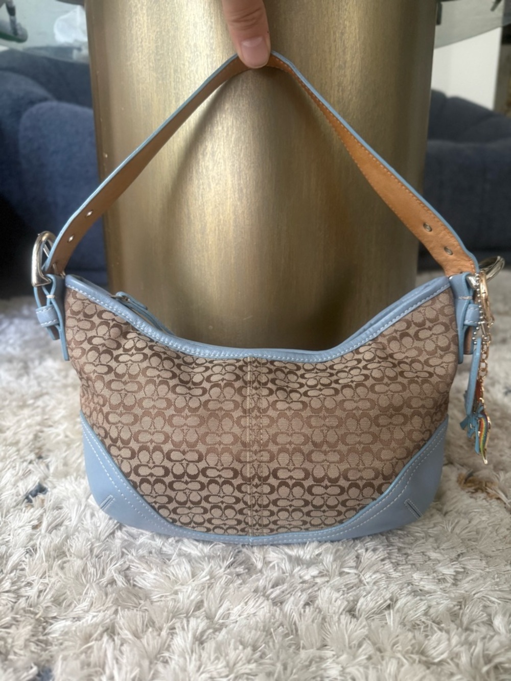COACH VINTAGE 2003 SIGNATURE & BLUE LEATHER TRIM MINI SOHO HOBO
